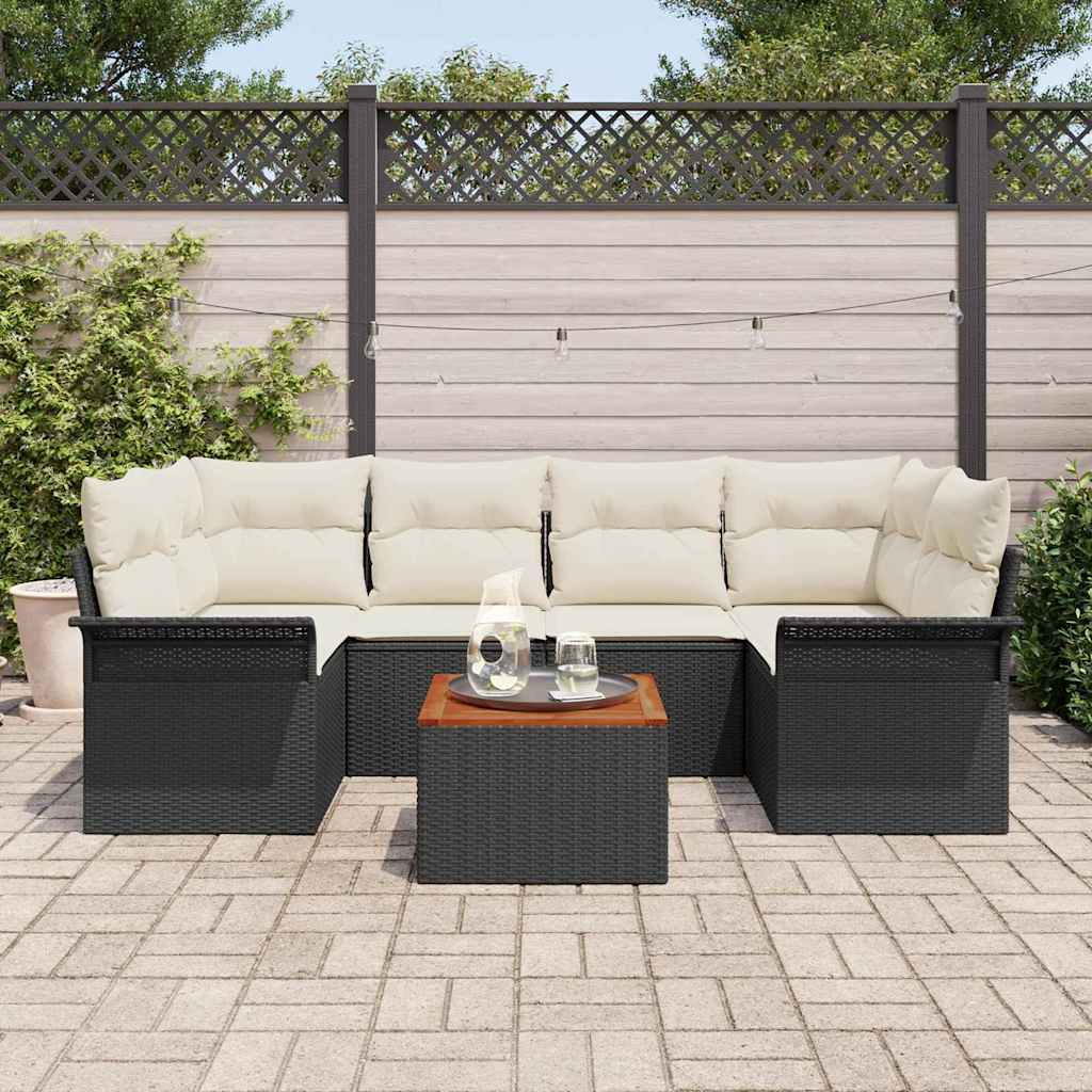 Garten-Sofa-Set 7 pcs Schwarz und Creme 55 x 55 x 37 cm